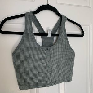 Aerie Offline Thermal Henley Sports Bra - Sage Green